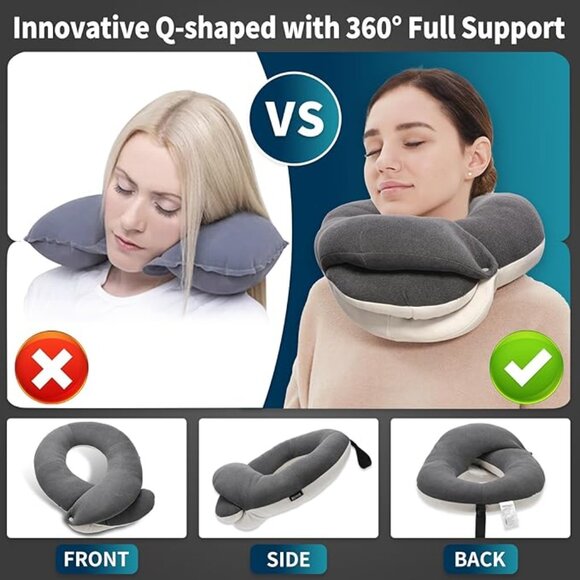 BUYUE Gray Travel Neck Pillow Set with eye mask & earplugs - Picture 9 of 9